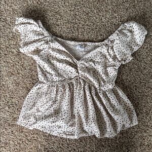 Japna Cream and Brown Polka Dot ruffle sleeve Top size medium